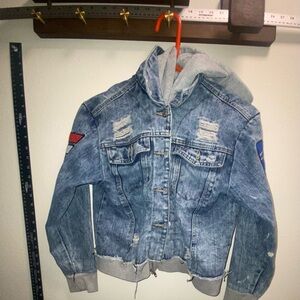 Thrill Blue Denim Jacket with Gray Hood